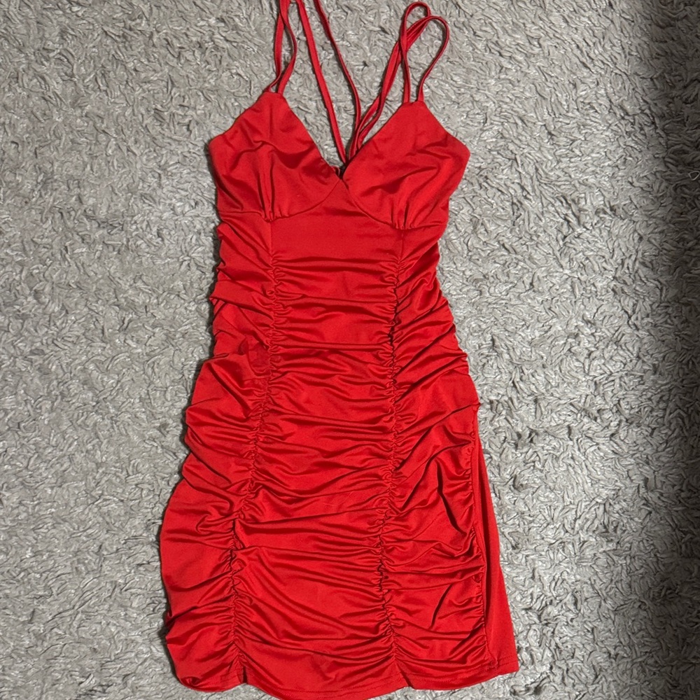 SHEIN Red Ruched Mini Dress